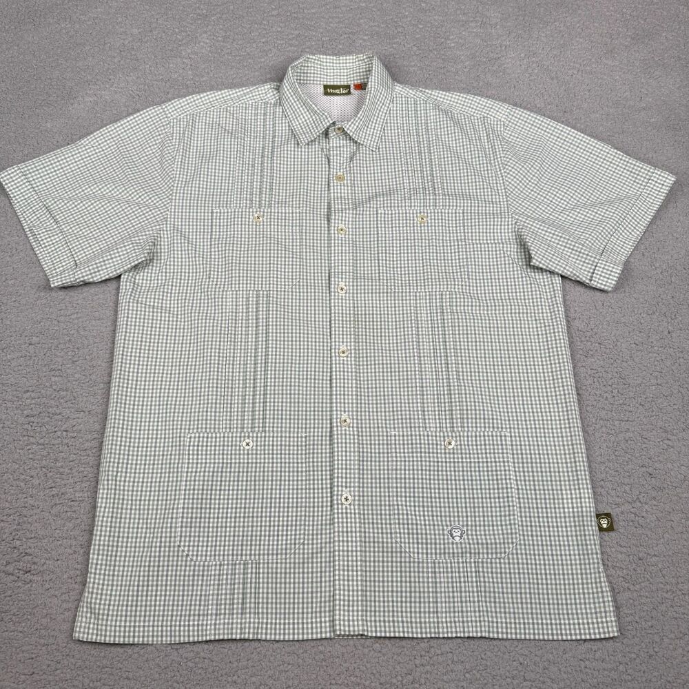Howler Bros Guayabera Shirt Mens Medium Green Gingham 4 Pocket Button Up Vented